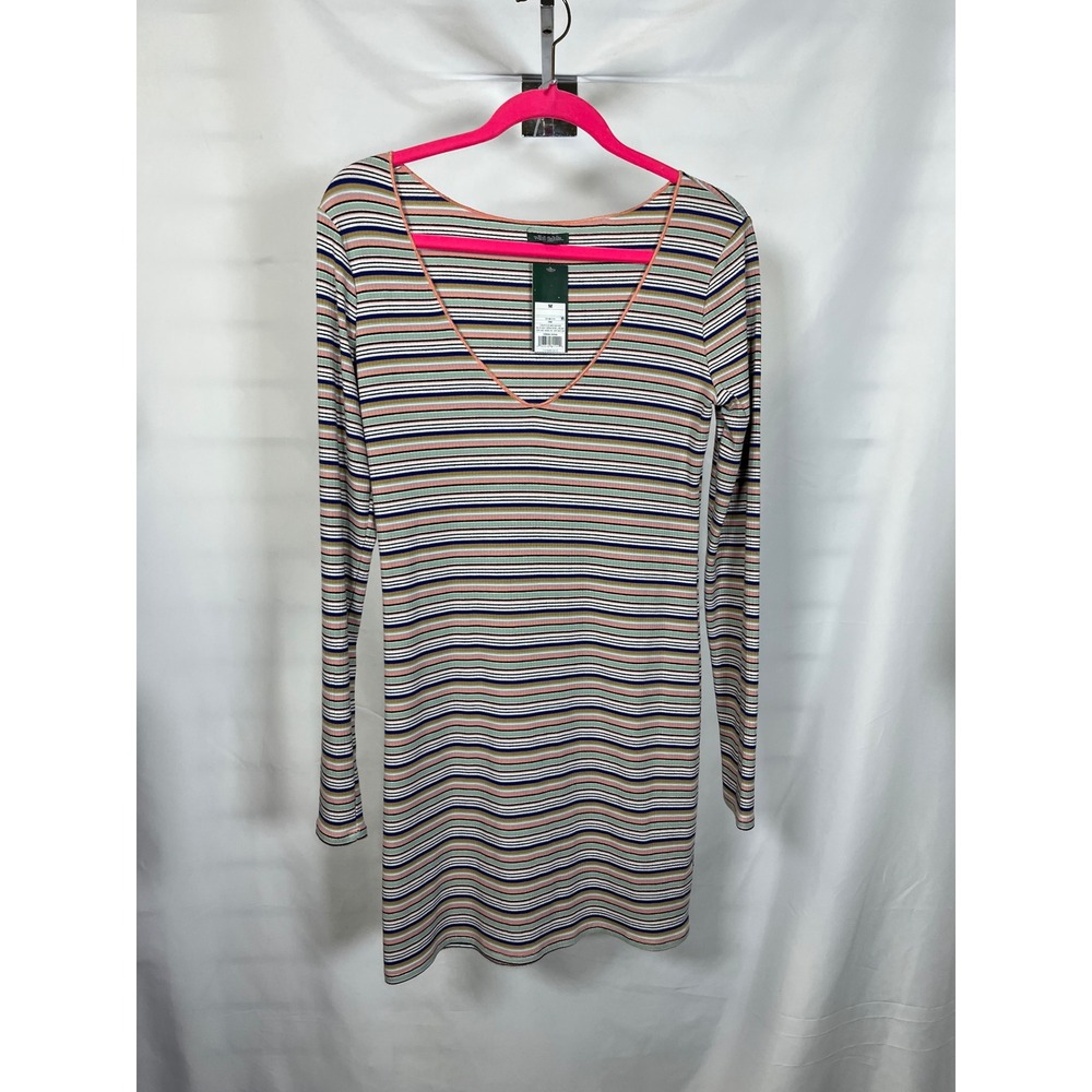 Wild Fable Long Sleeve Striped Ribbed V-Neck Mini Dress Pink Multi 331 08 1111